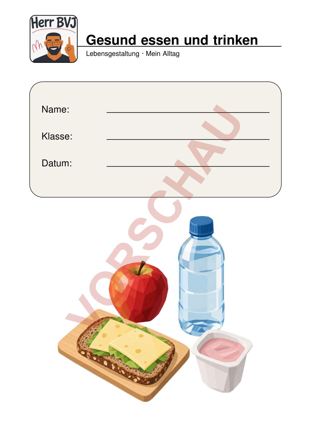 Deckblatt des Arbeitshefts Gesund essen und trinken (Vorschau)