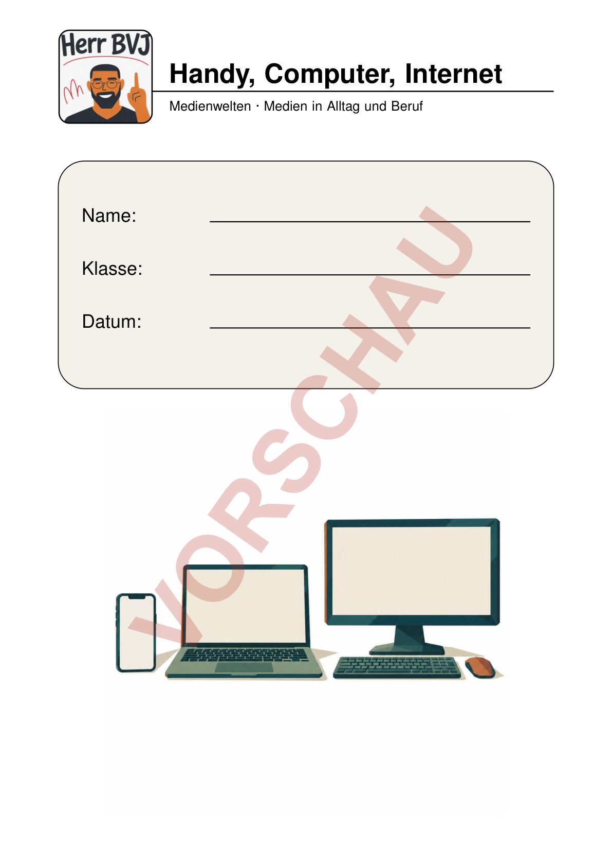 Deckblatt des Arbeitshefts Handy, Computer, Internet (Vorschau)