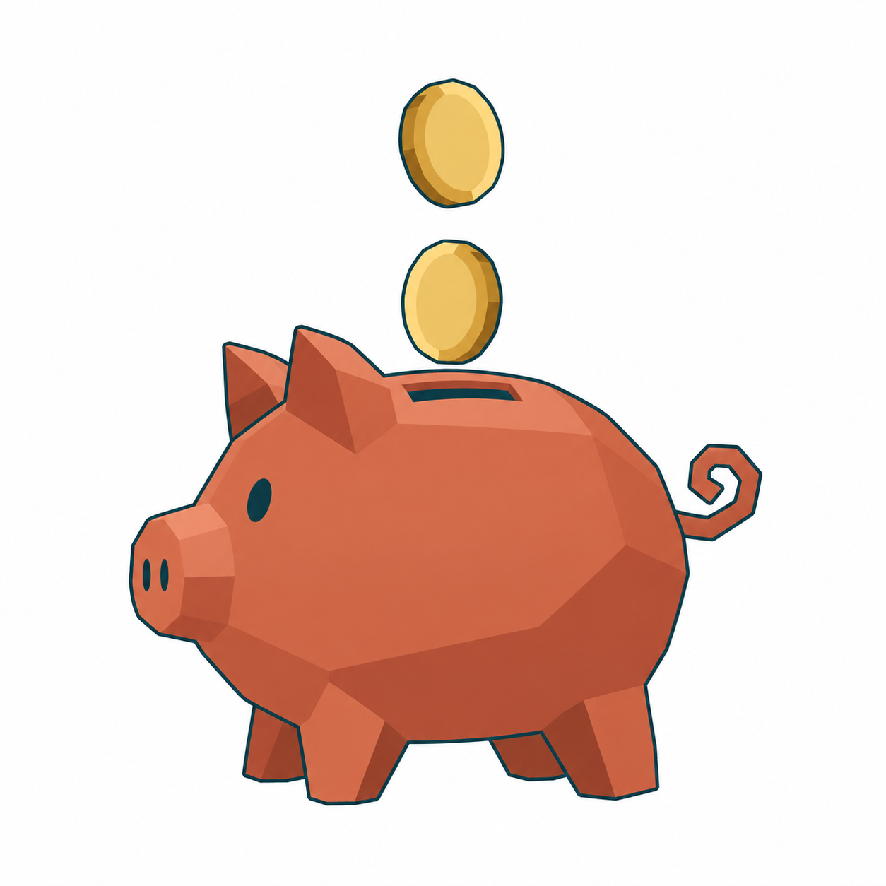 Münzen fallen in ein Sparschwein (dasselbe Bild wie Wortkarte 5)